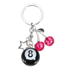 Dice Keychain Charm Red Cherry Black Ball Silver Star Cherry Ball Silver Star