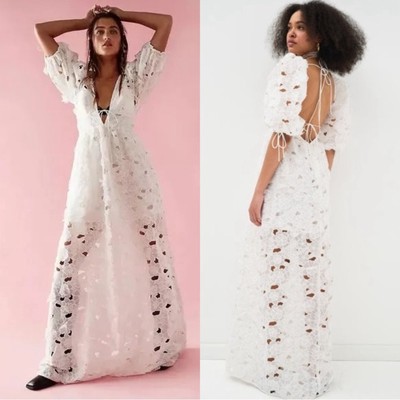 Free People For Love And Lemons Serena Maxi Dress Size Medium NWOT Crisp White