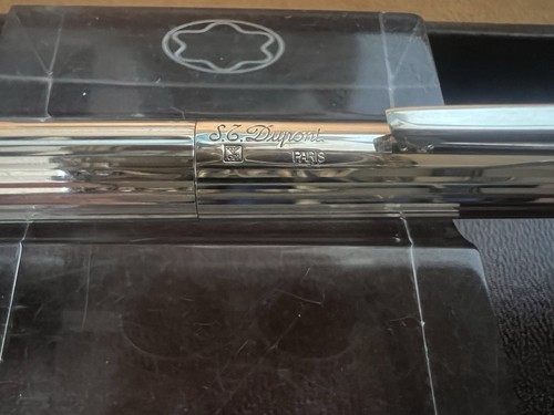 Dupont Stylo-Plume Sphère Plaqué Argent Élégance Français Avec Trousse - Picture 6 of 10