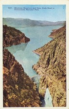 Shoshone Dam Reservoir Cody Road Yellowstone Park Wyoming Linen Postcard
