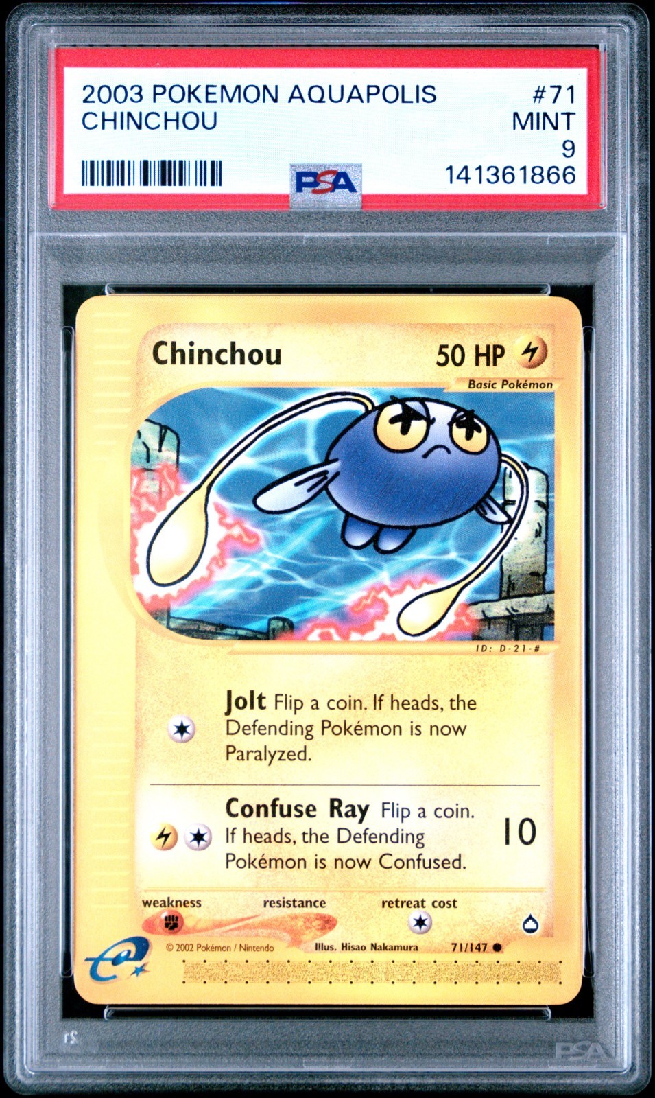 Pokemon PSA 9 Chinchou 071/147 Aquapolis Common 2003 eReader Low Pop