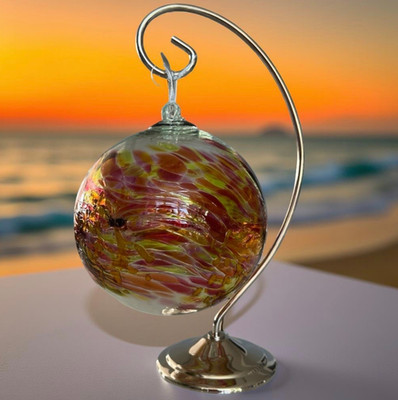 Hand Blown Art Orange Yellow Glass Orb Witch Ball Sun Catcher Ornament 5'' D