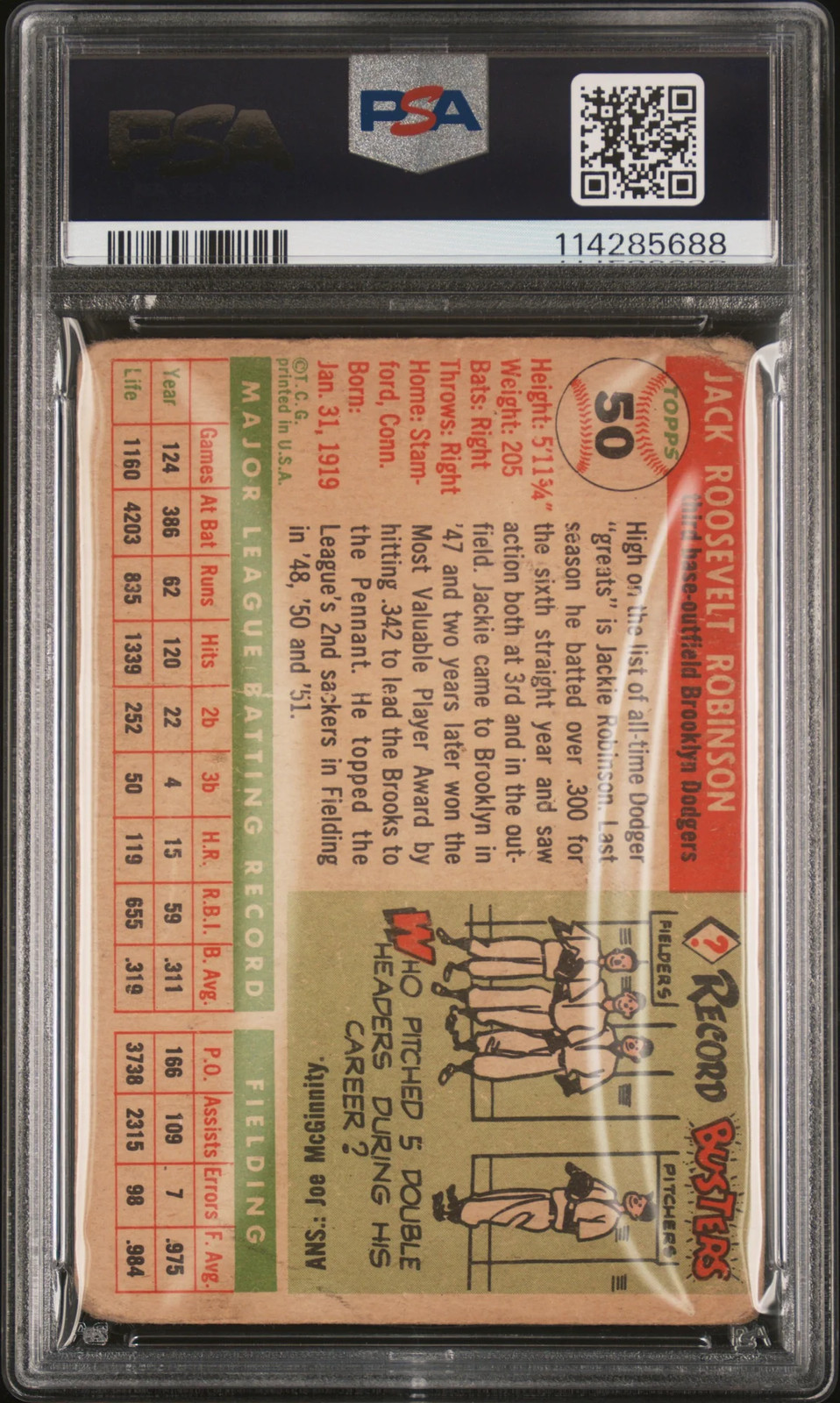 1955 Topps Jackie Robinson #50 PSA 1 view 2