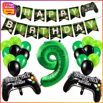 Geburtstagsdeko Jungen 9 Jahre Gamer Deko Happy Birthday Girlande Ballons Set