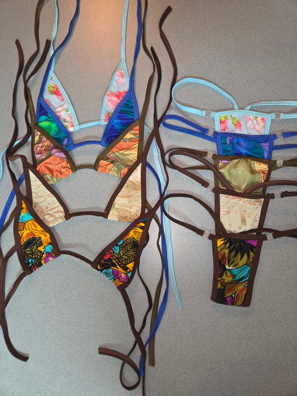 New lot of 5 micro -A thong bikini sets with break away clip thongs