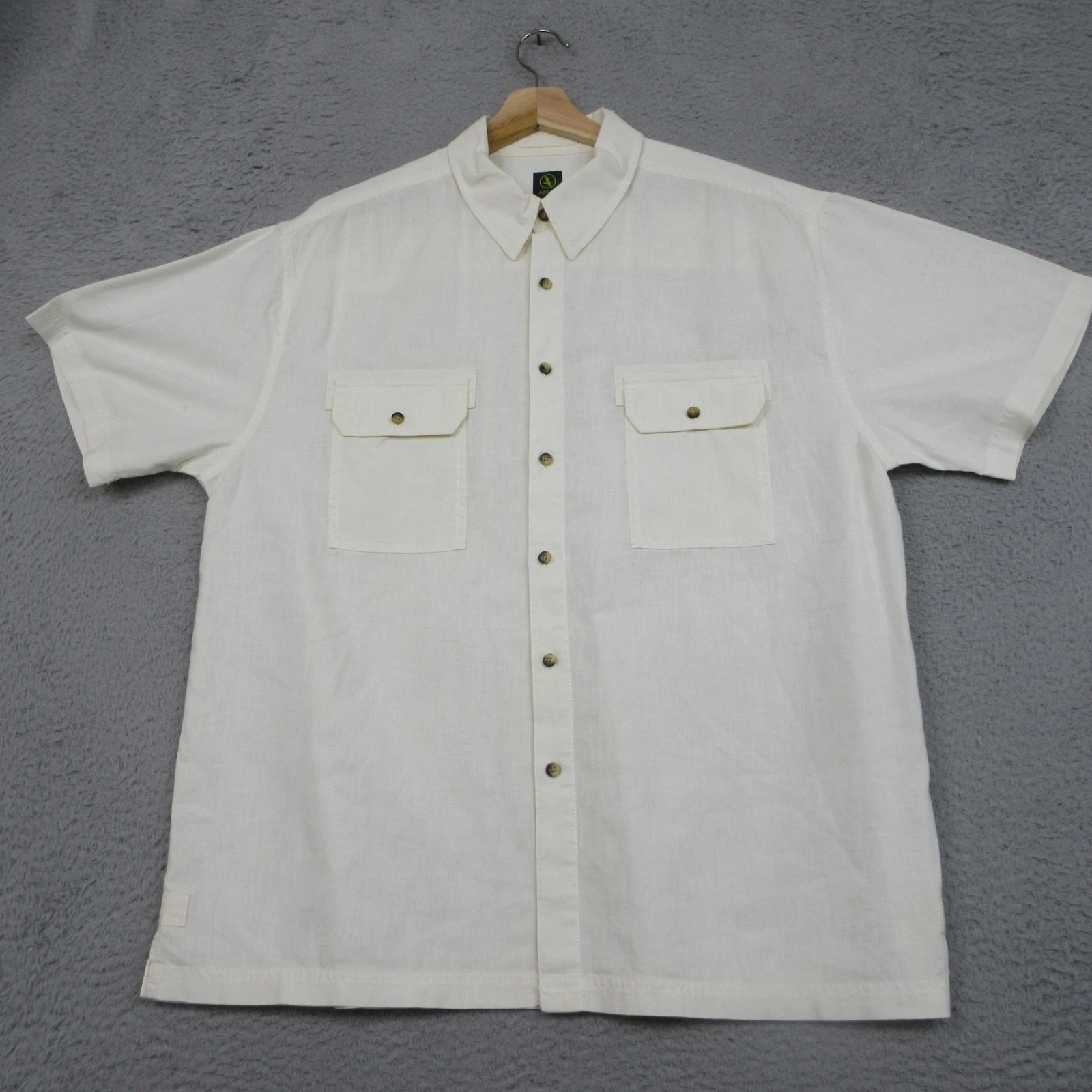 Aigle Shirt Mens XL White Solid Linen Blend Short Sleeve Button Front Outdoor