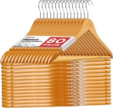 Wooden Hangers 80 Pack,Wood Hangers for Coats, Suits, Jackets, Closet  Pants