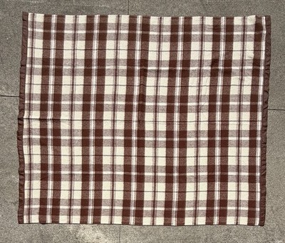 Vintage Acrylic Flannel Brown Tan Plaid Blanket Twin/ Throw 68x81  Nylon Trim