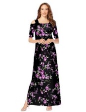 Roaman's Women's Plus Size black purple Floral Jersey Dress plus sz 18 20 New
