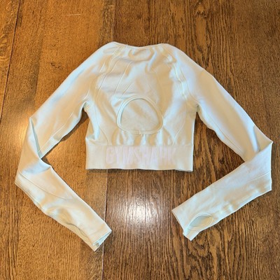 Gymshark Flex Sports Long Sleeve Crop Top XS Light Green Open Back Athleisure
