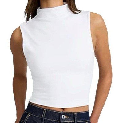 Express Body Contour High Compression Mock Neck Cropped Tank-Large