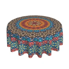 Boho round Tablecloth 60Inch Bohemia Table Cloth,Colorful Tablecloth Polyester