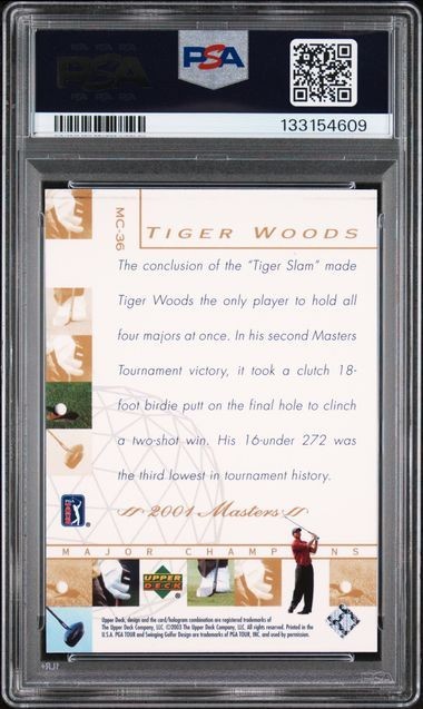 2003 Upper Deck Golf Tiger Woods Major Champions PSA 8 Mint #MC-36 Masters view 2