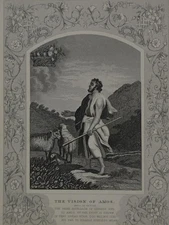 Antique Religious Art Vision of Amos 1860 Engraving Original Christianity