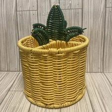 Yellow Ciroa Wire Faux Wicker Pineapple Utensil Caddy