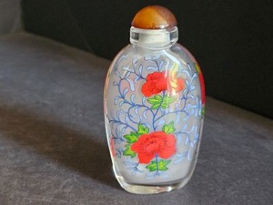 Reverse Painted Chinese Snuff Glass Bottle Floral Design