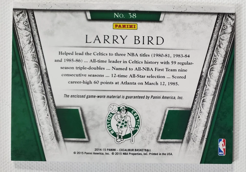 Camisetas Panini Excalibur Royalty 2014-15 #38 Larry Bird Celtics (MEM) HOF CASI NUEVAS+ Foto 2 de 2