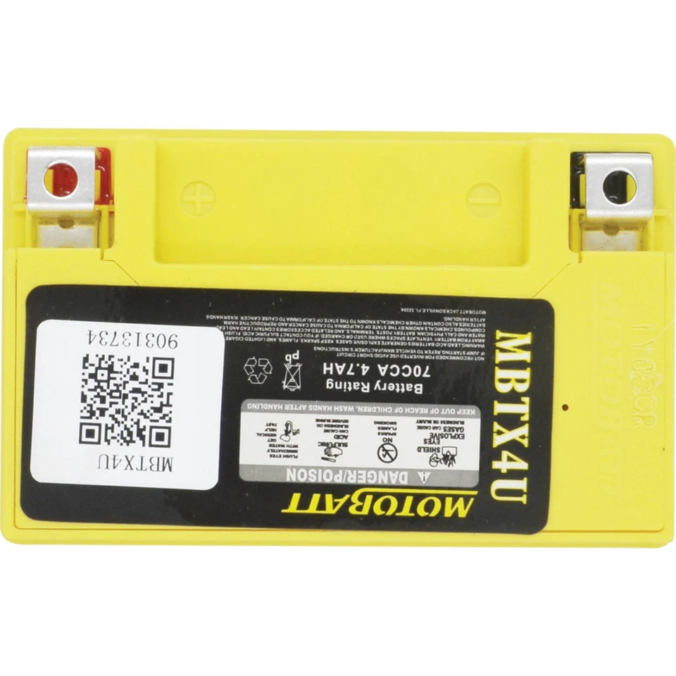 Motobatt Battery For Yamaha CW50 Zuma ll 50cc 97-01 YB4L-B YT4L-BS YTX4L-BS - Image 4 of 4