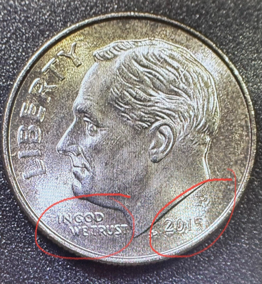 ✨Two (2) Error Dimes, DDO 2015 P, Two Die Chips 2007 P (Eyebrow, Mouth Corner) - Image 3 of 4