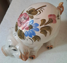 salvadanaio vintage maialino in  porcellana 25 cm con tappo disegni fatti a mano