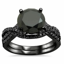3Ct Round Cut Lab-Created Black Diamond 14k Black Gold Over Engagement Ring Set