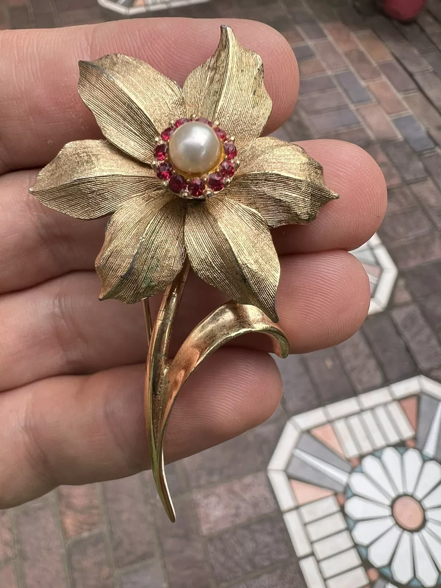 Vintage 60 s Marcel Boucher Gold Plated Narcissus Flower Brooch w