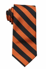 Men's Orange and Black Collegiate Striped Classic Necktie Schools Business Clubs