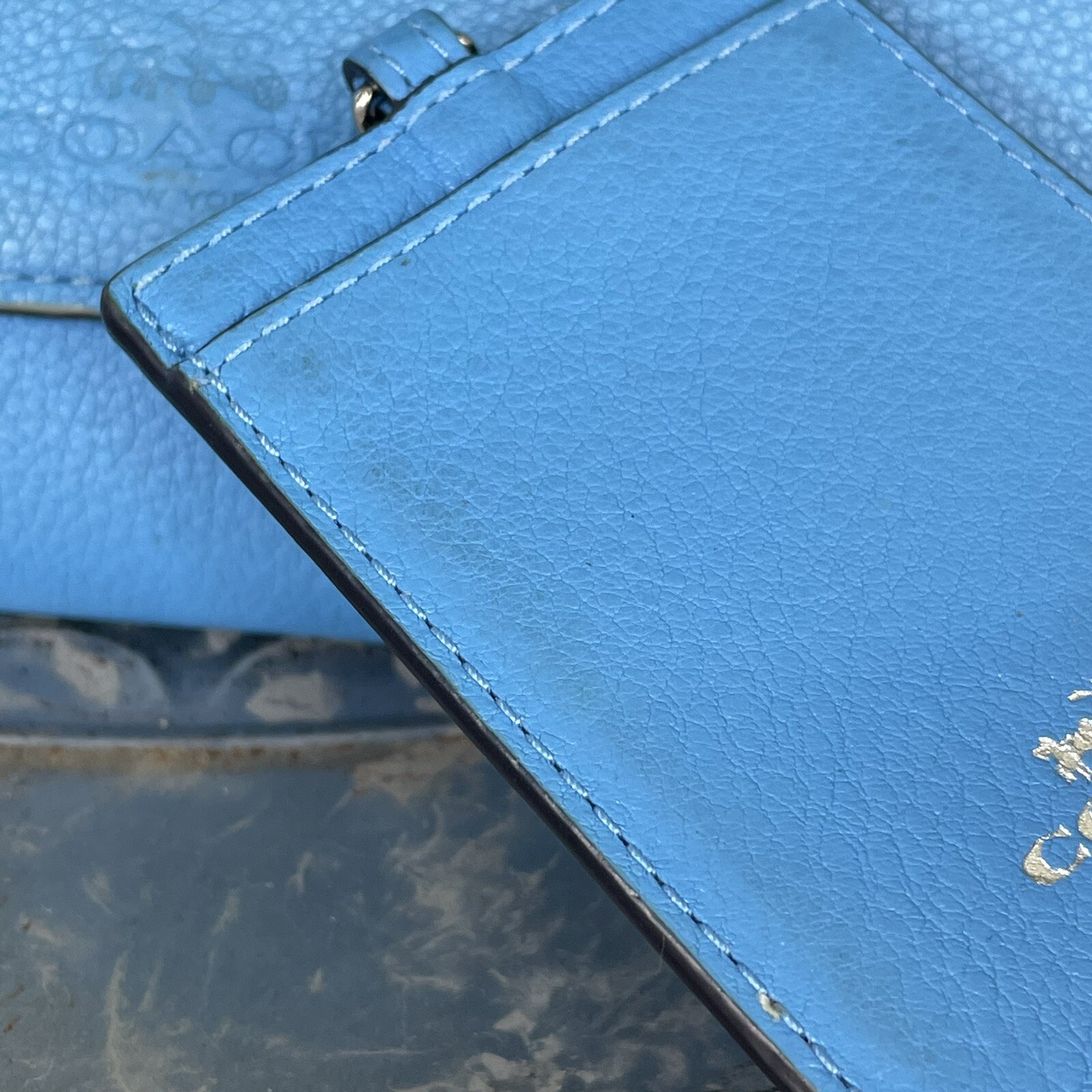 COACH TRIFOLD WALLET IN PEBBLE LEATHER F53708 SV/BLUE… Gem