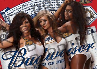 Budweiser Pin Up Metall Bier Schild, Höhle, Bierhütte. Vintage Look.
