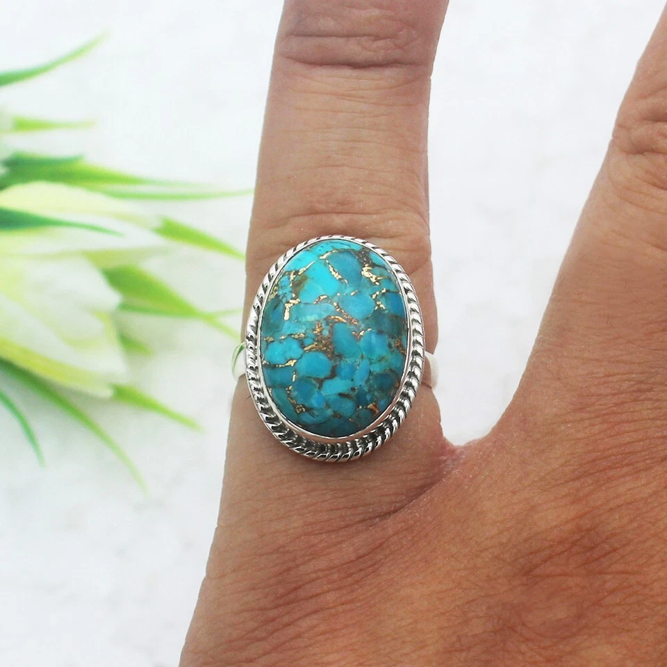 Silber Türkis Ring 925 Sterling Edelstein Handmade Schmuck Geschenk für Damen - Bild 2 von 4