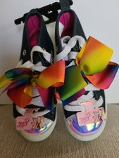 JoJo Siwa Girls High Top Sneakers Denim Rainbow Bow Sizes 12 2 3 BRAND NEW
