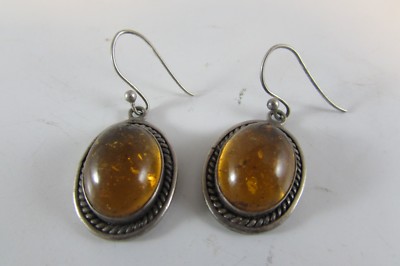 925 Sterling Silver Natural Ambar Gemstone Dangling Earrings Fine Jewelry