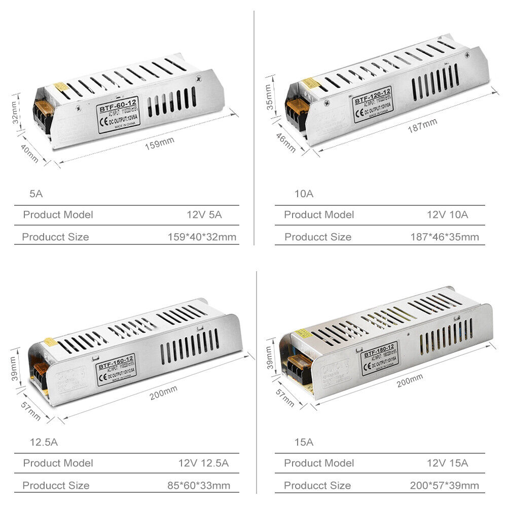 DC 12V 5A/10A/12.5A/15A/20A/30A Schalter LED Netzteil Transformator  AC110/220V