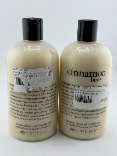 LOT of 2 Philosophy Cinnamon Buns Shampoo, Shower Gel & Bubble Bath 16 oz each