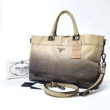 PRADA Brown Gradient Calf Leather Tote Shoulder Bag BN2081 Guarantee Card PA023