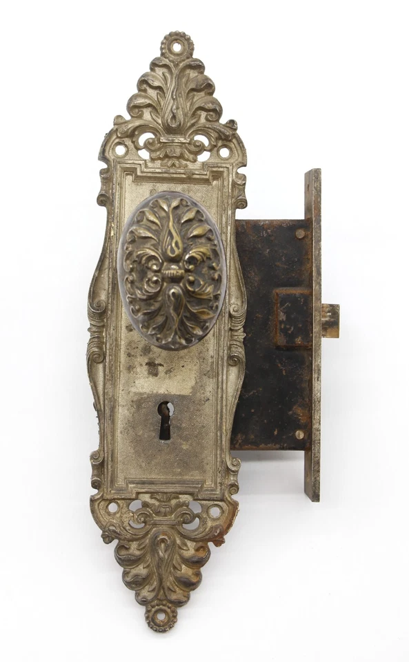 古董 Corbin Pavia 镀镍黄铜门锁套装 — 第 2/4 张图片