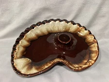 Mid Century Modern Ceramic Ashtray MCM Brown Drip Glaze USA