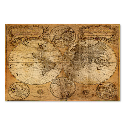 Postereck 0274 Poster Leinwand Alte Weltkarte, Erde Kontinente Karte Vintage