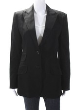 Dolce & Gabbana Womens Wool Woven Notched Collar Long Jacket Blazer Black Size S