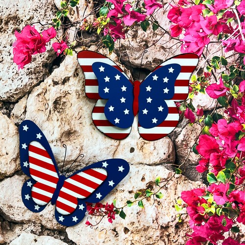 Rustic Hanging Metal American Flag Patriotic Butterfly Wall Door Yard Signs - 第 22/23 張圖片