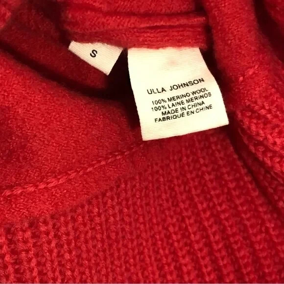 Ulla Johnson Womens Red 100percent Merino Wool Riley Puff Sleeve Pullover Sweater S image 8