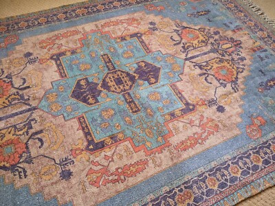 Neu 120x180cm Blau INDISCHER KELIM 100% BAUMWOLLE HANDGEWEBT Teppich Rug Läufer