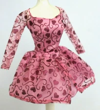 Sheer Pink Heart dress Barbie Mini Cocktail satin longsleeve Sweetheart neck