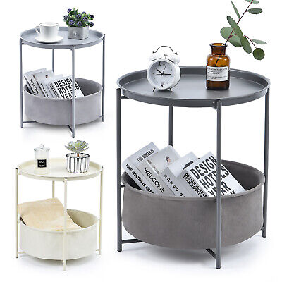 Kingrack Coffee Round Table Sofa, Metal Side Table With Shelf