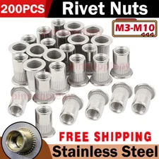 200PCS Stainless Steel 304 Finish Rivet Nut Flat Head Rivnut Threaded Insert Nut