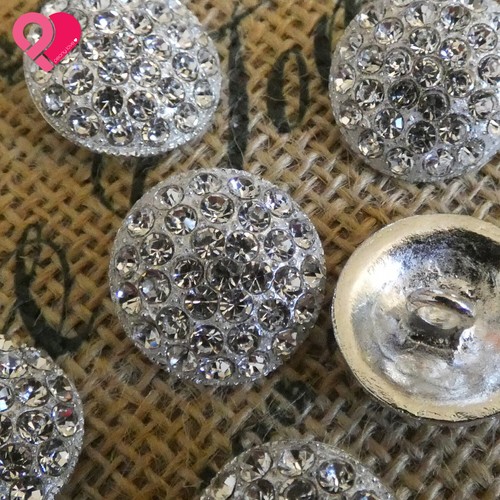 18mm Silver Crystal Carat Pave Diamond Rhinestone Vintage Domed Shank Button - Picture 2 of 6