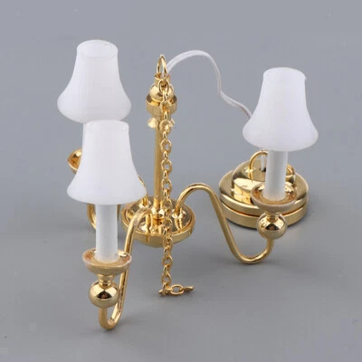 MARKENLOS 1:12 Dolls Haus Puppenhaus 3 Arm Licht LED Batterie Kronleuchter Lampe