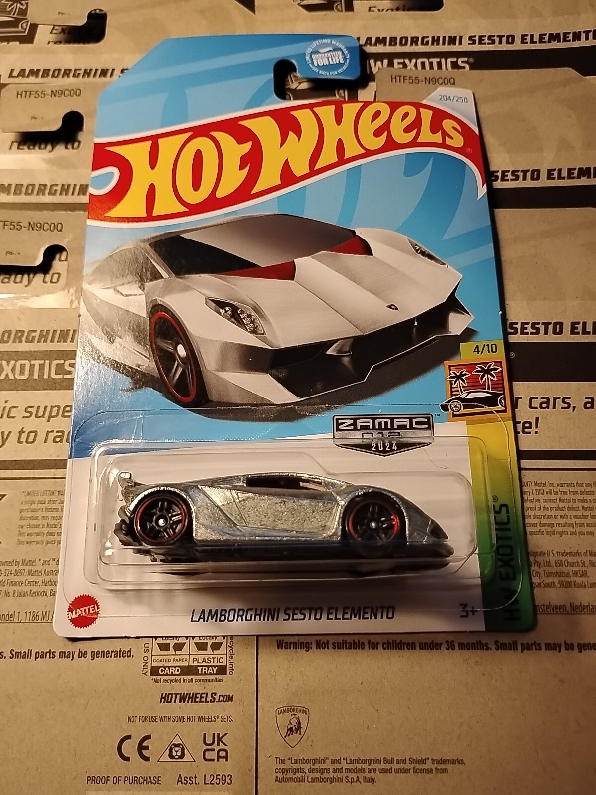 2024 Hot Wheels,  LAMBORGHINI SESTO ELEMENTO 4/10 HW EXOTICS  #204/250 ZAMAC