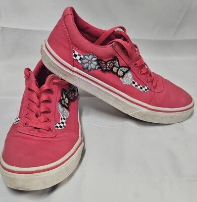 Vans Old Skool Shoes Size Missy Hot Pink w/ Butterflies Flowers GUC  Cute!