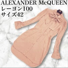 Alexander McQueen Rayon Bowtie Shirt Dress Coral Pink Women's Italy Size 42 JP